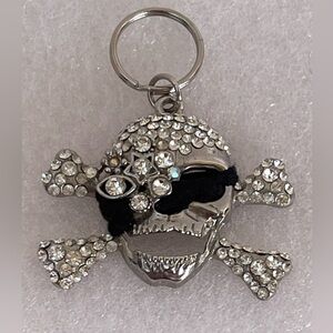 Crystal Skull & Crossbones Keychain/ Charm with Black Eye Patch